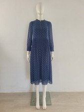 Whistles Black & Blue Gingham Check Pleat Dress UK 8 EU 36 Midi Maxi Zip-Front