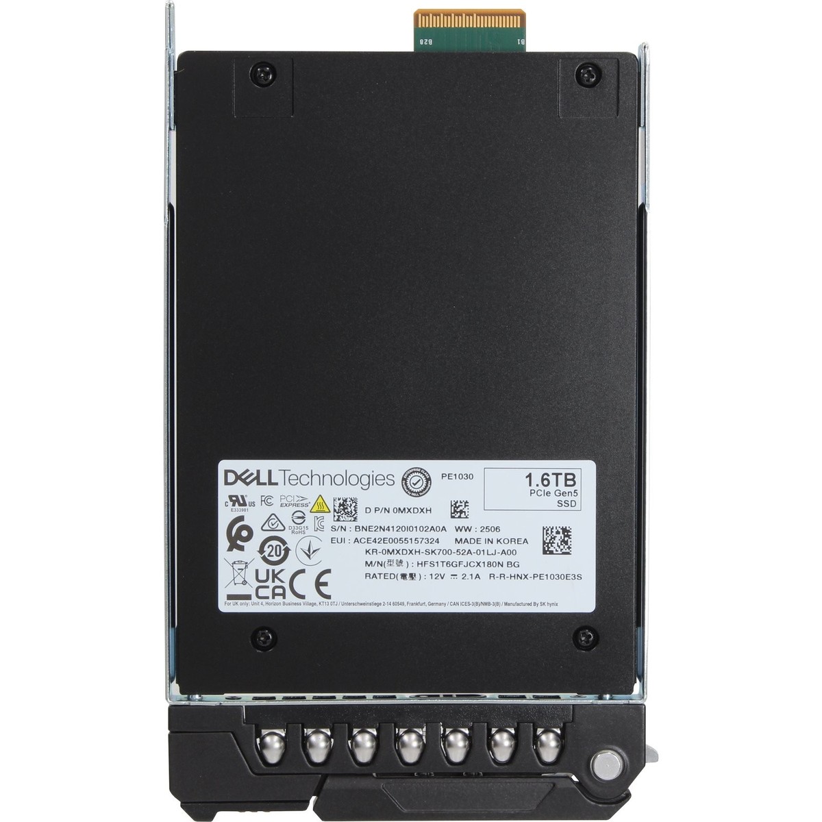Dell 1.6TB PCIe Gen5 NVMe MU TLC E3.S SSD PE1030 (MXDXH-COL