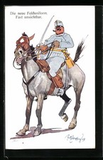 Künstler-AK Fritz Schönpflug: Soldat zu Pferde-Die neue Felduniform fast unsich 