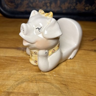 Vintage Ceramic Pig Face Napkin Holder Or Sponge Holder Bandana And Bow 7 