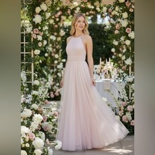 NWT Jenny Yoo Pink Halter Maxi Dress Tulle Gown Formal Bridesmaid Elegant