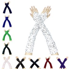 1Pair Womens Elbow Length Sequin Fingerless Gloves Sparkly Long Thicken Gloves