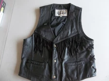 OPEN ROAD Leather Women's Black Vest with fringe, pockets, Size Large  FREE SHIP