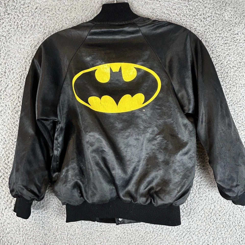 Batman Jacket Kids L/XL Black Satin Bomber Superhero 80s Movie Promo Merch - Image 2 of 4