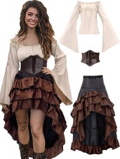 Verceco Pirate Costume Women Outfit with Renaissance Medium, Beige brown