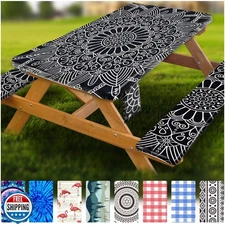 Picnic Table Cover with Bench Covers Vinyl Elastic Edges Fitted R