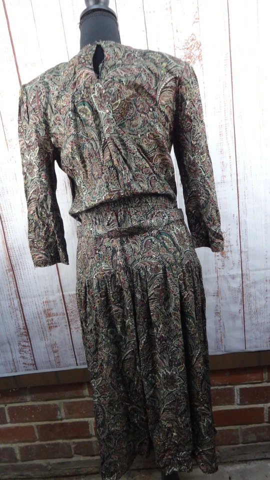 VTG Chel'sea Dress Floral 12 Lace Collar 80s Long Sleeve Modest Cottage USA - Image 4 of 4