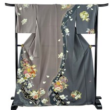 JAPANESE KIMONO HOMONGI ASH PURPLE 171cm 5 ft 7 in PURE SILK B2720