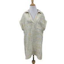 Zara Dress Women S Small Multi Weave Textured Collared V Neck Chest Pocket Tweed