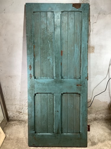 35 5/8"X 84 5/8" 1930s Internal Painted Pitch Pine Four Panel Door 2over2 Old - Picture 7 of 12