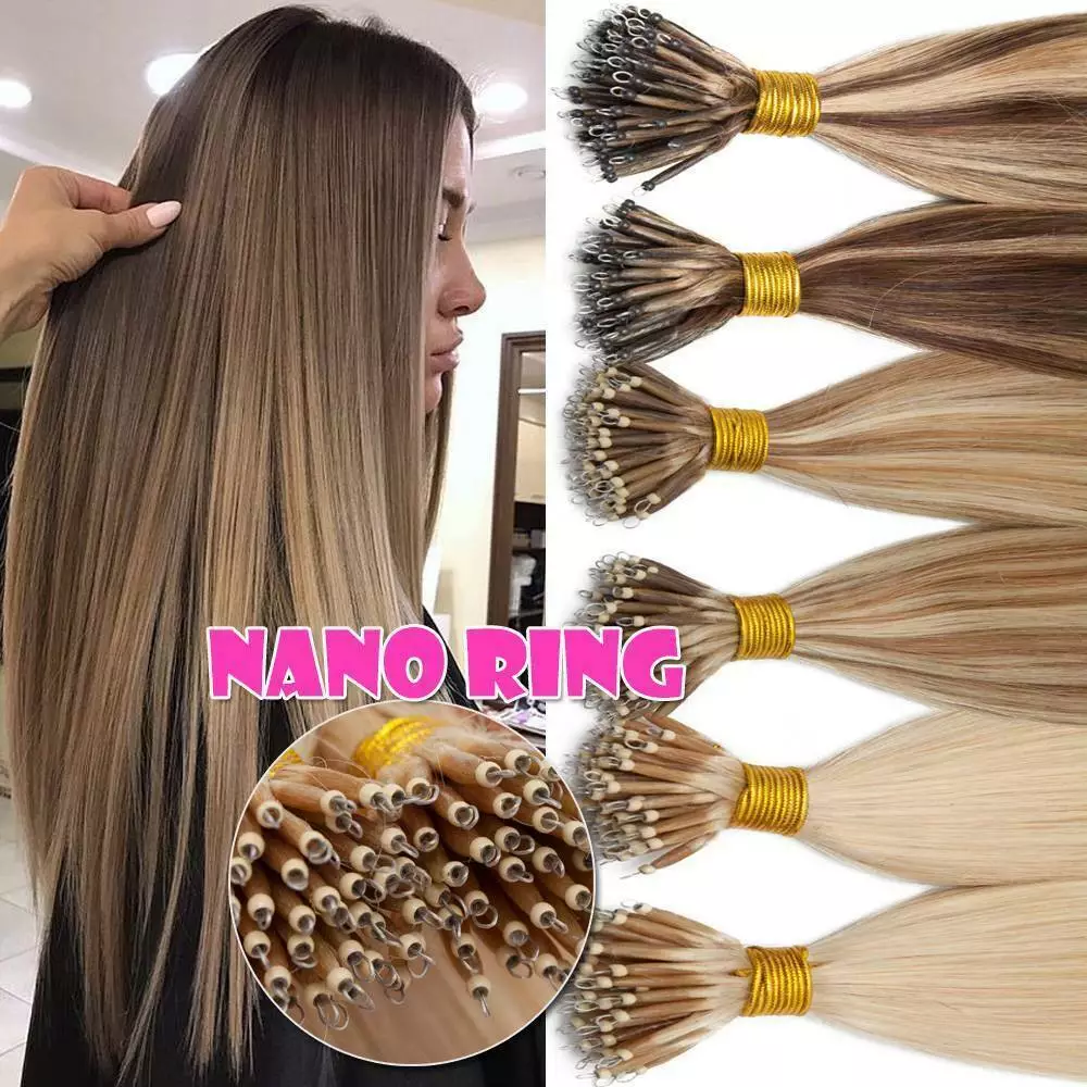 Nano Ring Beads Link Hair Extensions Micro Nano Tip Remy Human Hair  Highlight 1g