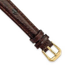 12mm 6.75" Brown Ostrich-Style Grain Leather Gold-tone Buckle Watch Band