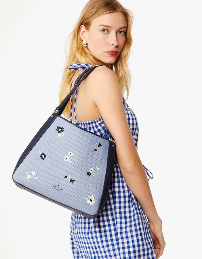 Kate Spade Leila ricamata floreale media triplo scomparto spalla indaco