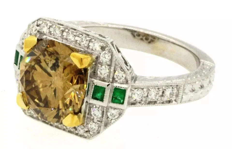 Anillo de topacio amarillo con diamantes creado en laboratorio estilo Art Deco para ella oro blanco de 14K FN Foto 2 de 4