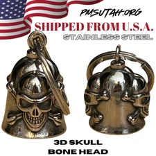 Motorcycle Rider Bell Road Guardian 3D Skull Bone Biker Bling Hanger Key Ring
