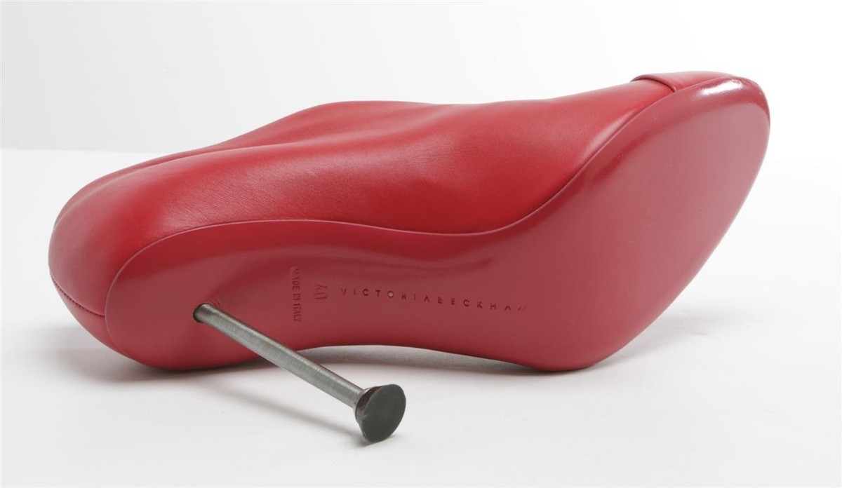 VICTORIA BECKHAM Red Leather Stiletto High Heels Pump Ankle