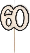 60th Birthday Cake Topper Candle, Black and Cream, 5.5 cm Height
