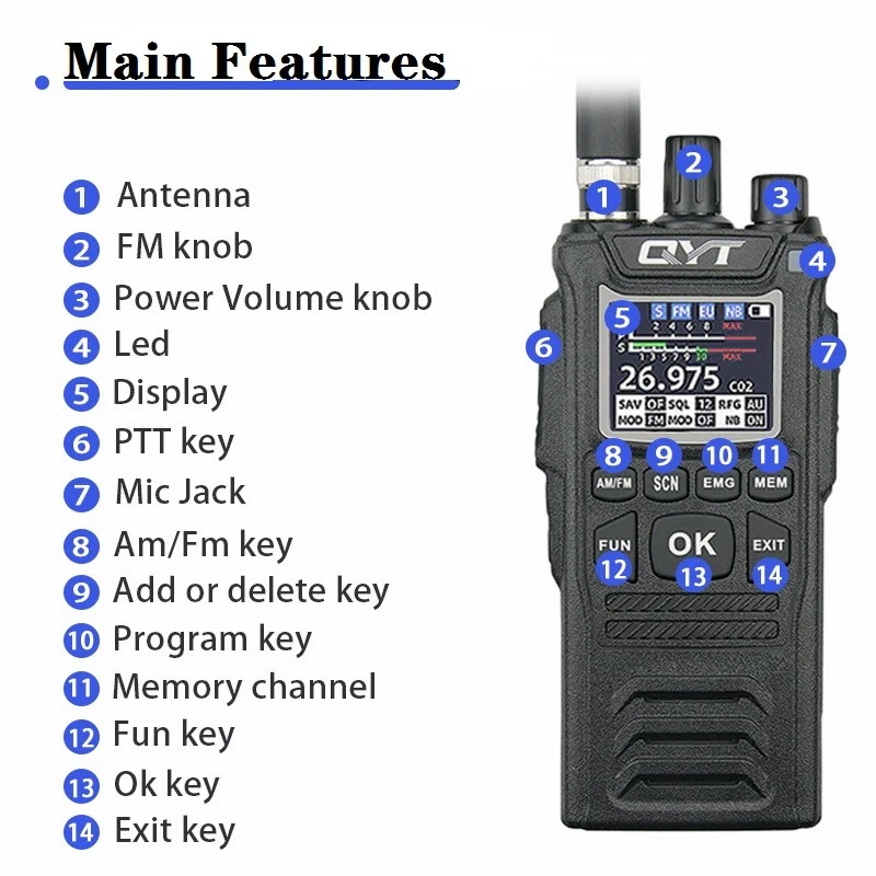 QYT CB-58 27MHz AM/FM CB-Funkmodus Citizen Transceiver 4W 4100mAh WalkieTalkie  - Bild 2 von 4