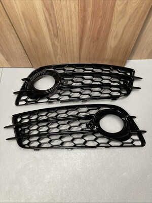 Honeycomb Style Fog Light Grill Bumper LH RH Audi A4 S-LINE S4 2008-2012 Black