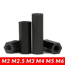 Hex Coupling Nuts DIN 6334 Black Nylon Plastic Metric M2 M2.5 M3 M4 M5 M6