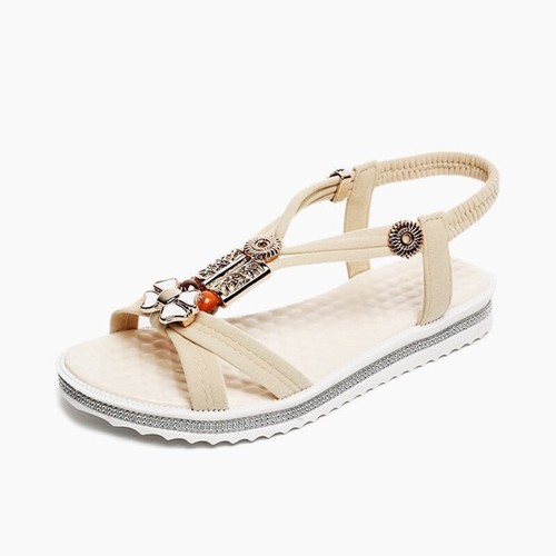 Ladies Sandals Elastic Strappy Open Toes Summer Bling Comfy Flat Womens Sizes - Picture 22 of 23