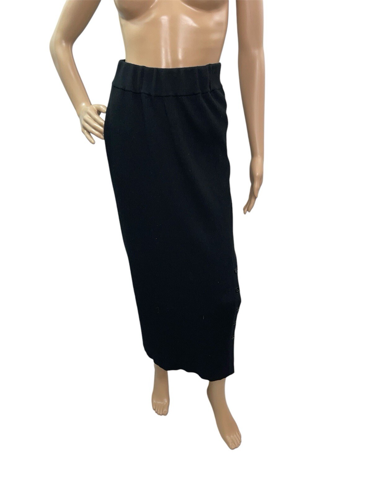 Ann Taylor Womens Medium Black Pull-On Sweater Midi Skirt with Leg Button