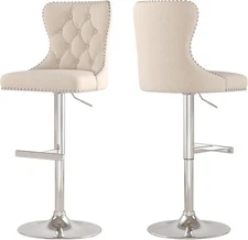 Bar Stools Set of 2, Velvet Swivel Counter Height Stools with Tufted Back
