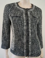 T Tahari Women's Black & White Textured Collarless Fitted Jacket Uk12; Us8; It44