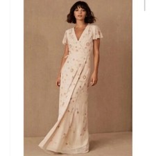 NWT BHLDN Plymouth Wrap Dress OYSTER Maxi Wedding Anthropologie Beaded Sz 0