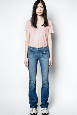 Atal Lin Henley T-Shirt Pink Zadic & Voltaire Short Sleeve Skinny Top XS NWD
