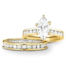 Gold Plated Solid 925 sterling silver white cubic zirconia wedding ring set R16F