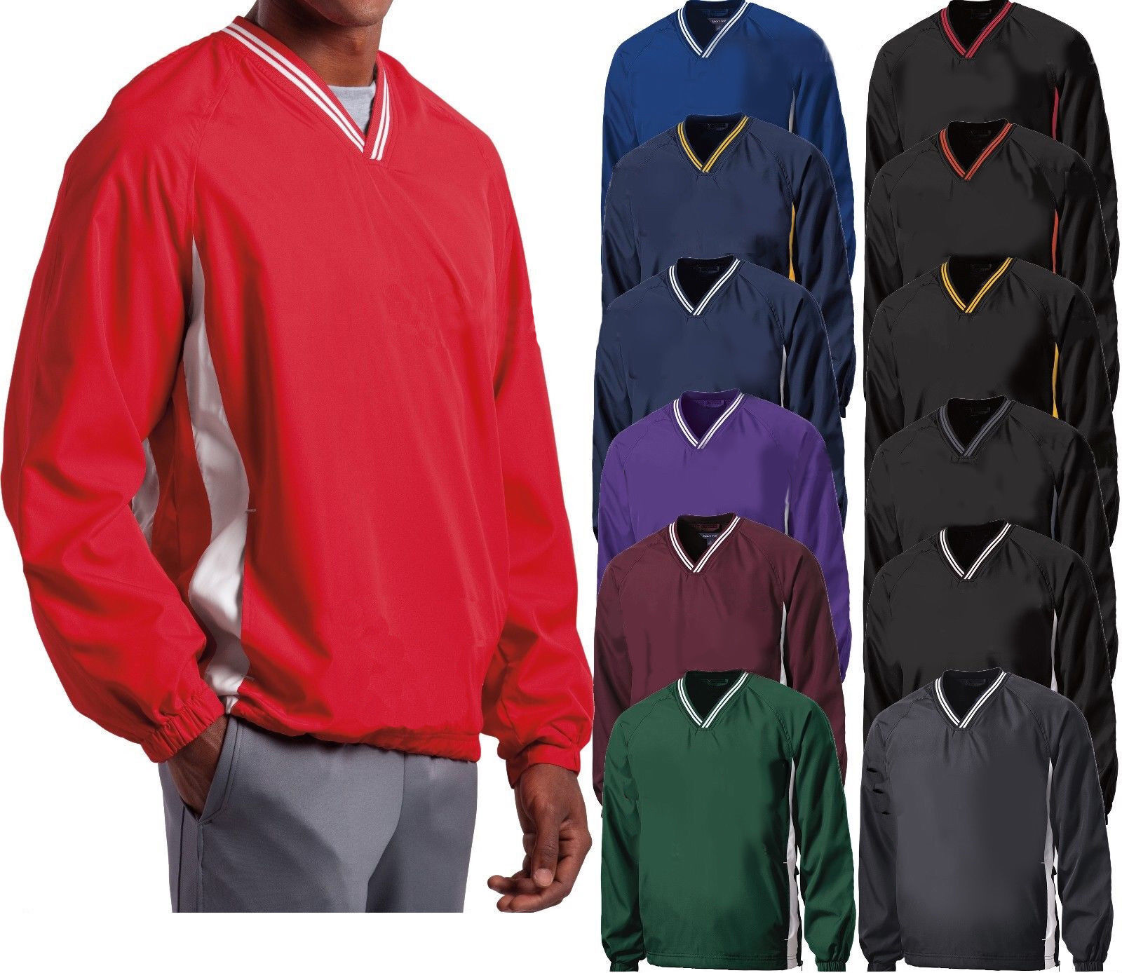 Mens Wind Shirt Windbreaker Jacket Lined V-Neck Pockets Pullover XS-XL 2X  3X 4X