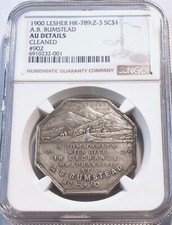 1900 $ Lesher Dollar / HK-789 SC $1 NGC AU / A.B. Bumstead Pikes Peak Silver 1oz