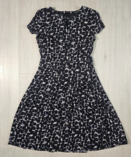 Talbots Women Flare Dress -Size 6- Black&White Design- Back Zipper- Fully lined