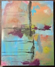 Original Vintage Abstract Painting Oil On Canvas Signed Wall Art MCM Dated 1977