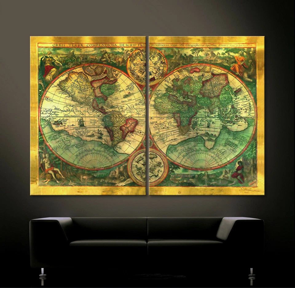 OLD WORLD Weltkarte Bild Leinwand Abstrakt Wandbild Antike Alte Welt Deko XXL - Bild 1 von 1
