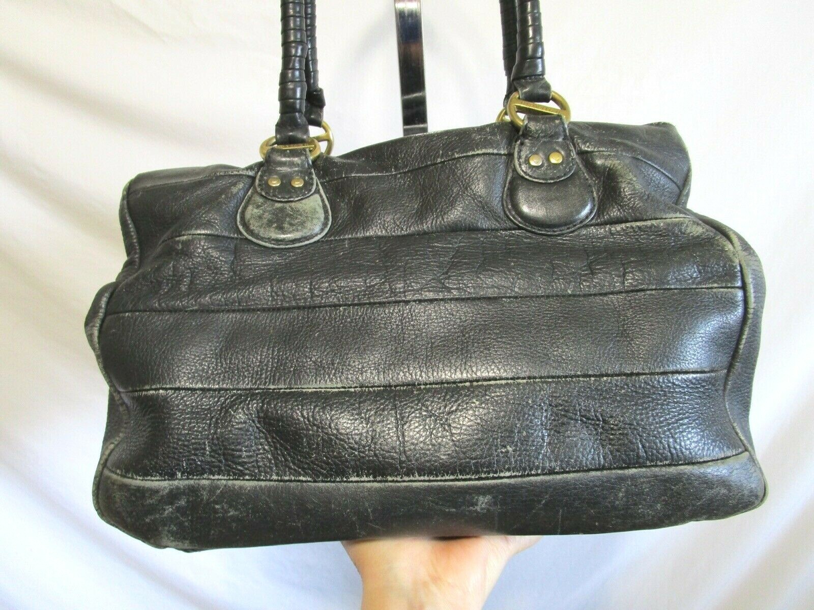 Vintage Hidesign Large Black Distressed Leather Shoul… Gem