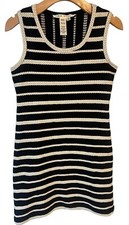 Max Studio Midi Dress Womens Size Small Sleeveless Shift Black White Chain Rope