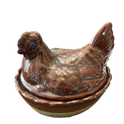 Vintage Hen On a Nest Chicken Casserole Netter Dish Ceramic Taiwan Brown
