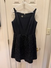 Taylor Women's Black Sleeveless Fit & Flare DressSize 8 Textured Floral Belted