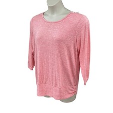 Top de punto Apt 9 para mujer con encaje trasero talla XL coral manga 3/4 puños fruncidos laterales