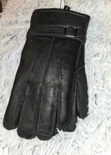 Harssidanzar Men Winter Motorcycle Gloves, Leather, Strap Lined BacK LARGE