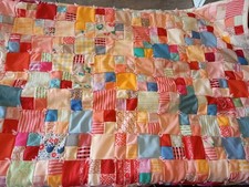 Vintage Handmade Patchwork Quilt 48x42 Colorful Boho Textile