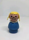 Vintage Fisher Price little people all wood blue girl yellow hair/pigtails