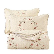 Vctops 3-Piece Floral Embroidered Bedspread Coverlet Set 100 Cotton Reversible