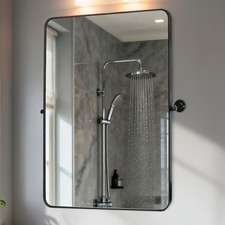 Rectangle Pivot Mirror Matt Black Framed Mirror Wall Mounted for Bathroom Vanity