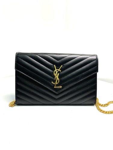 YSL Saint Laurent Black Caviar Calfskin Envelope Chain Bag For Women