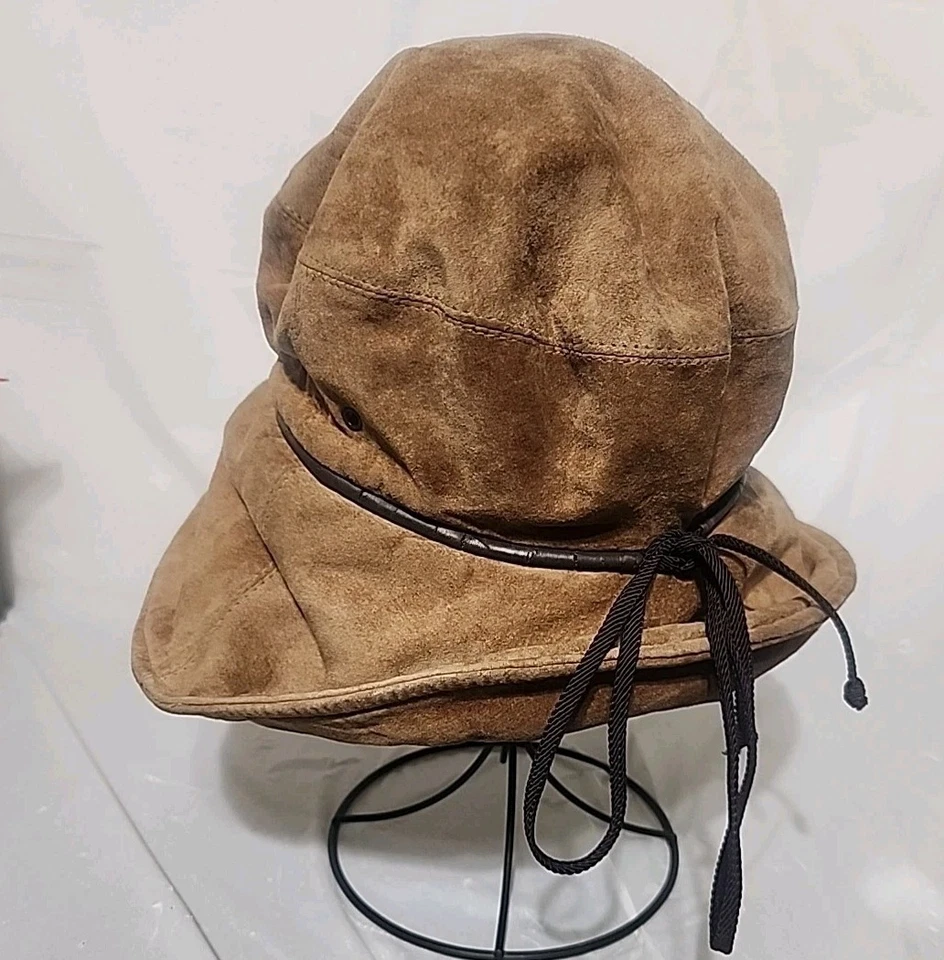 ERIC JAVITS Women Sz M 7- 7⅛ Suede Bucket Winter Rain Repellent Hat Brown VTG US - Image 4 of 4