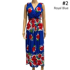 Hawaiian Boho Bright Tropical Floral Print Sleeveless V-Neck Wrap Long Dress