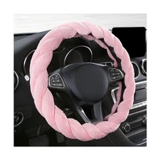 KVAEY Fluffy Car Steering Wheel Cover, 15 Inches Anti-Slip Fuzzy Round Pink